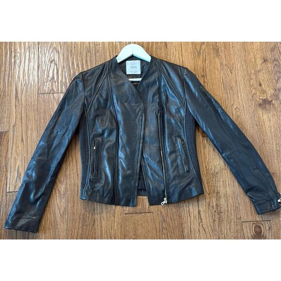 MANGO 100% genuine leather black zipper moto jacket size M - Picture 9 of 10